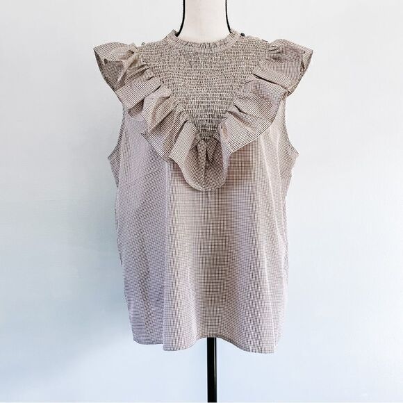 Munthe Blouse Rossi Plaid Smocked Ruffle - Picture 3 of 13